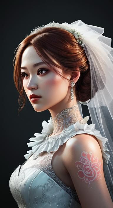 Chic Bride Portrait in Hyperrealistic Splash Art