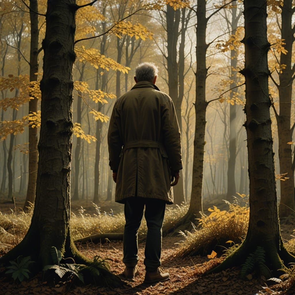 Autumn Woods Scene with Contrasting Foliage and Undergrowth