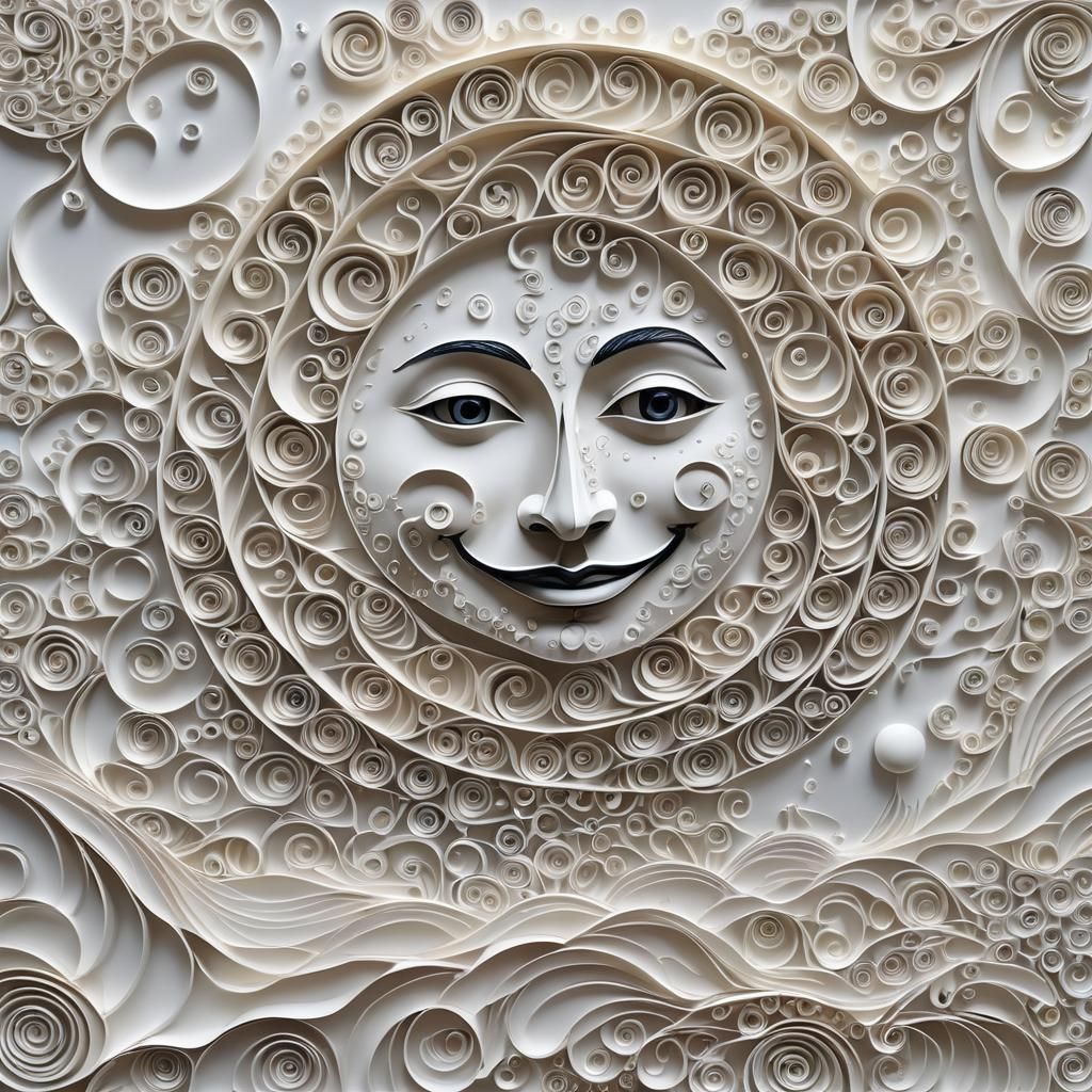 Surreal Smiling Moon over White Landscape