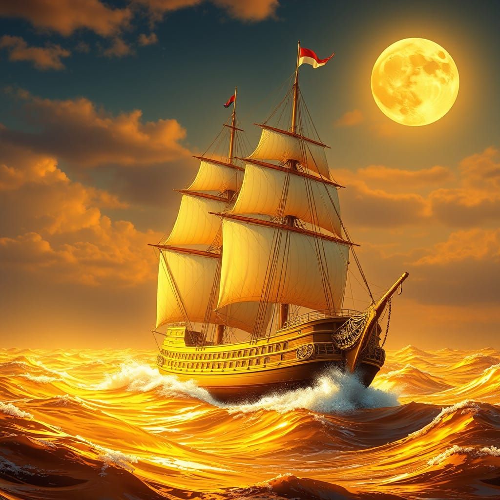 Golden Age Sailing Ship in Hyper-Realistic Style