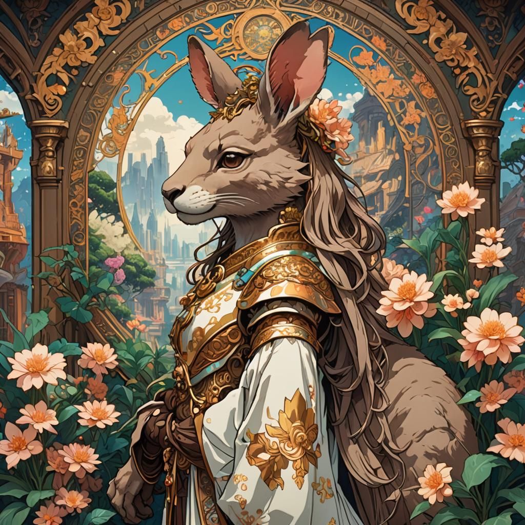 Vibrant Anime Kangaroo in Pixel Art Style