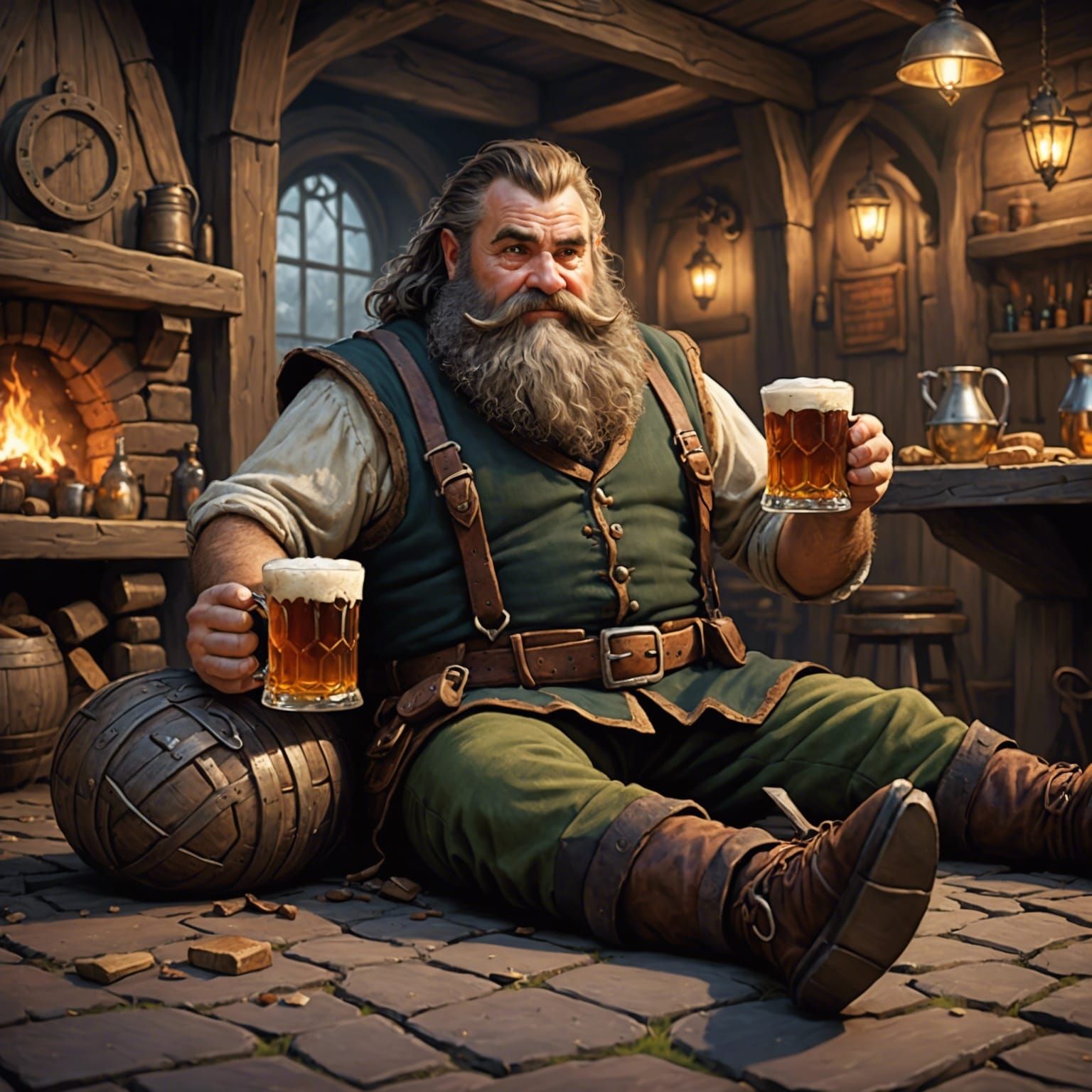 Drunk Dwarf in Tavern: 8k Fantasy Art