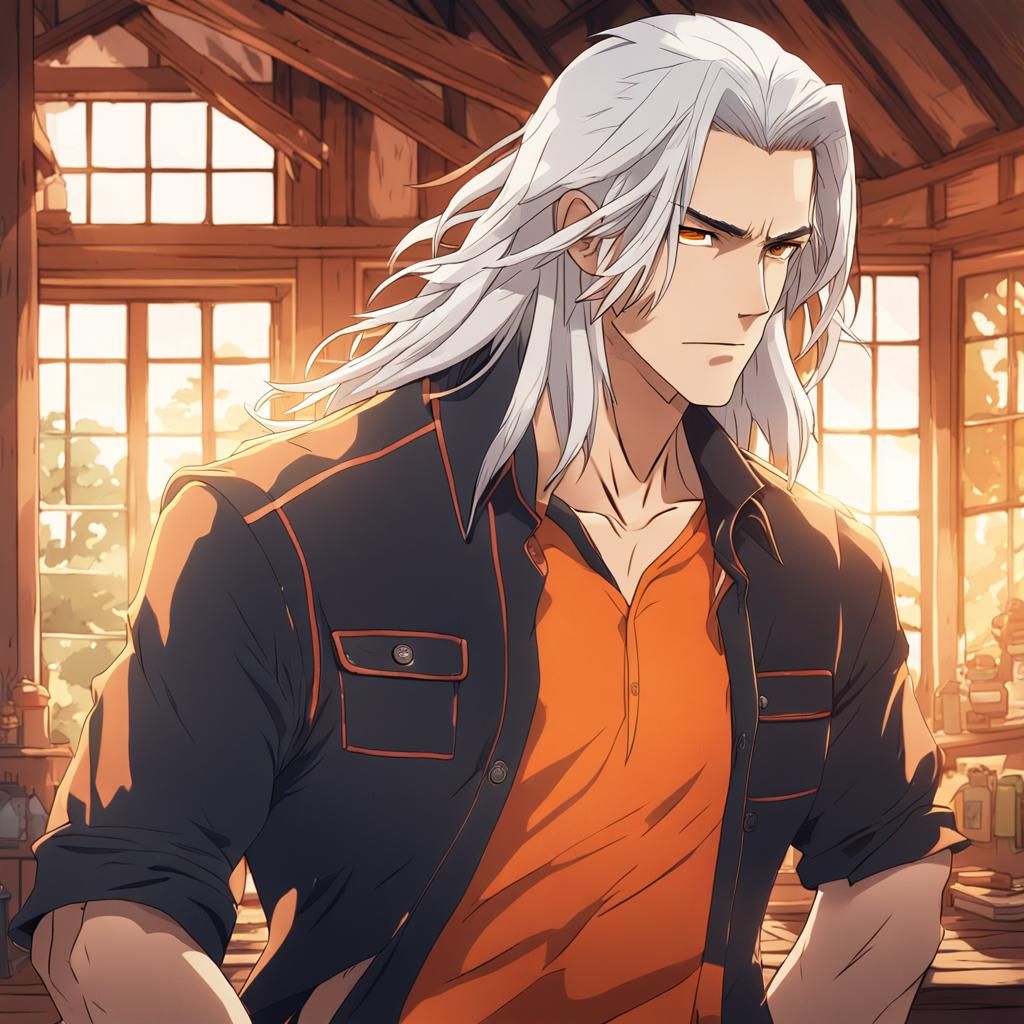 Anime Young Man in Country House, Cel-Shaded Style