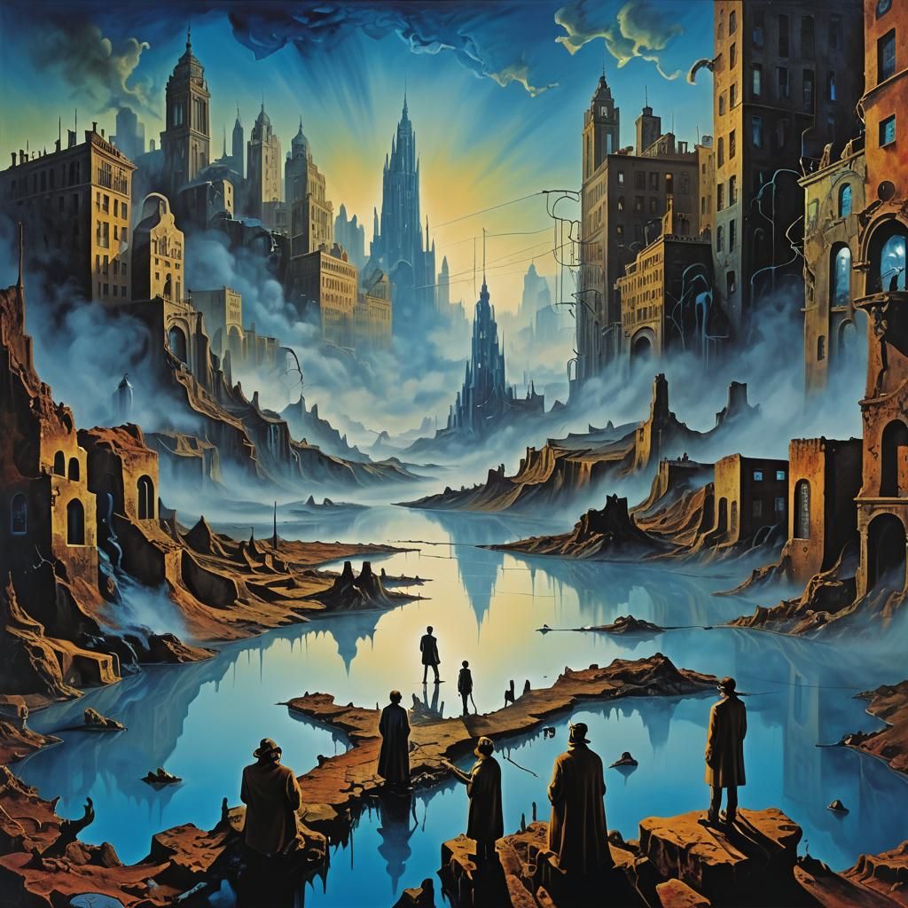 Progressive Rock Band in Surreal Melting Cityscape
