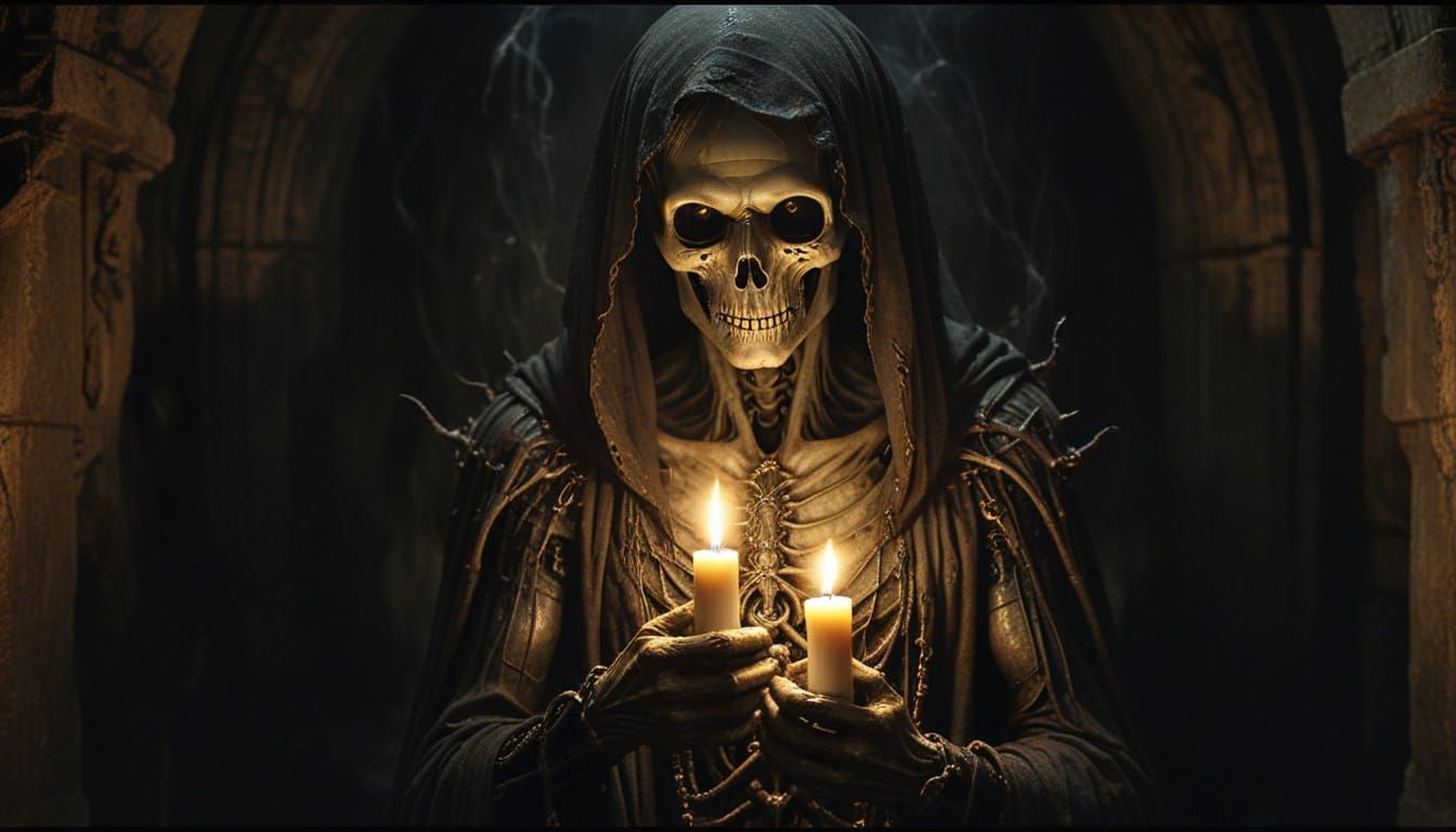 Ancient Catacombs Crone in Dark Surrealism