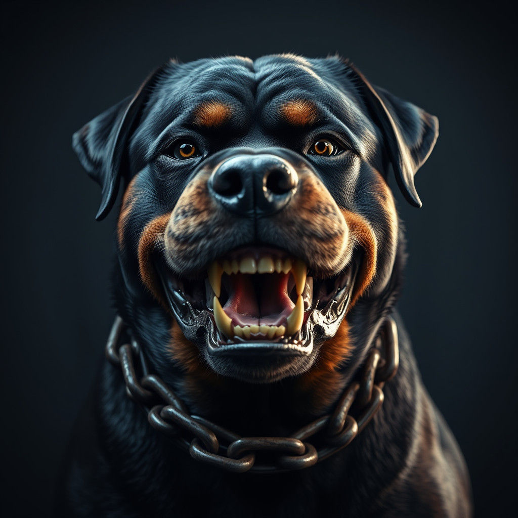 Menacing Rottweiler with Chain in Cinematic Style
