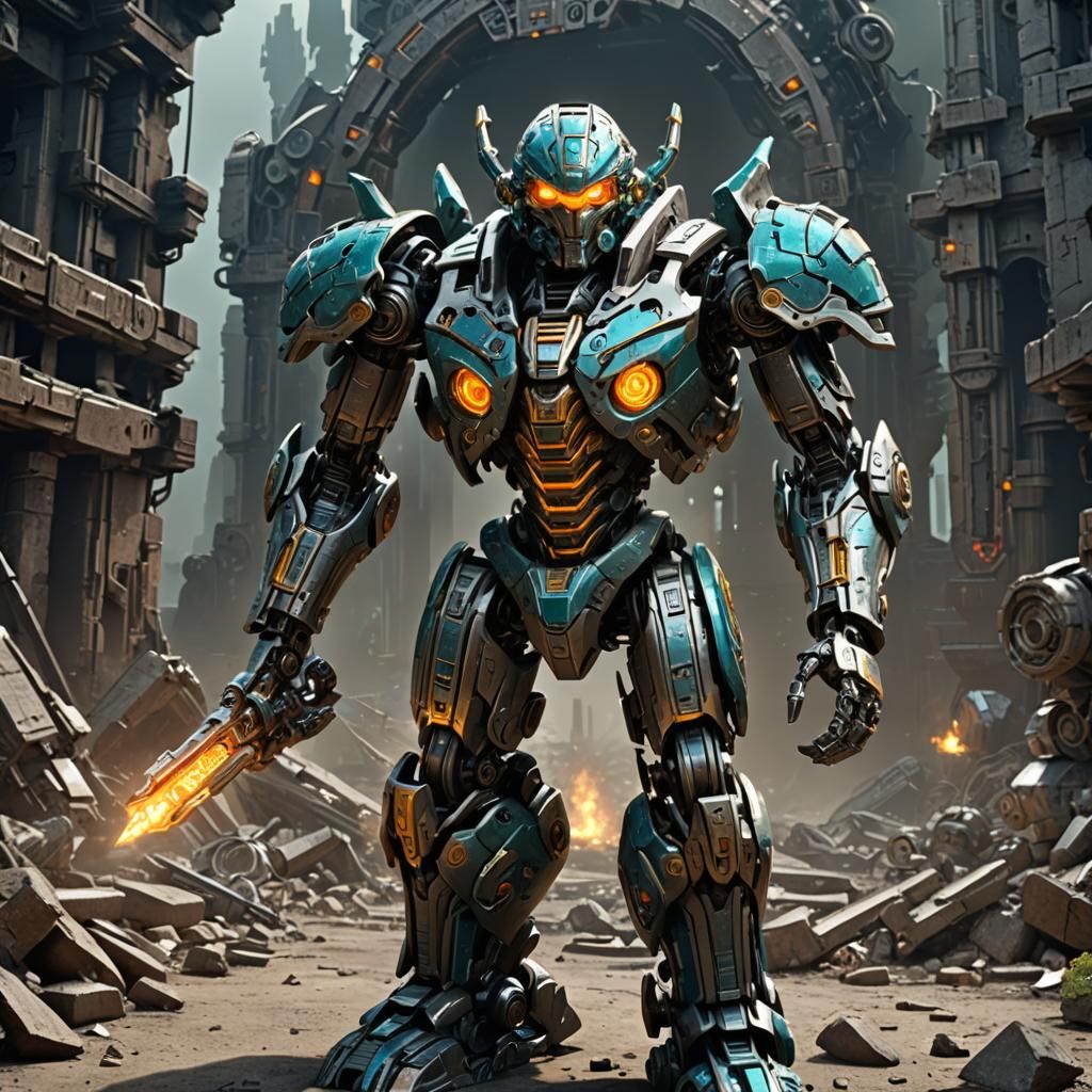 Futuristic Bionicle Figurine in Post-Apocalyptic Setting