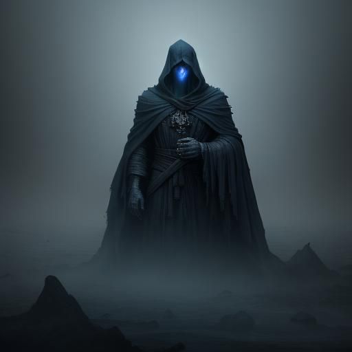 Ethereal Robed Figure in Mist: a Dark Fantasy Painting