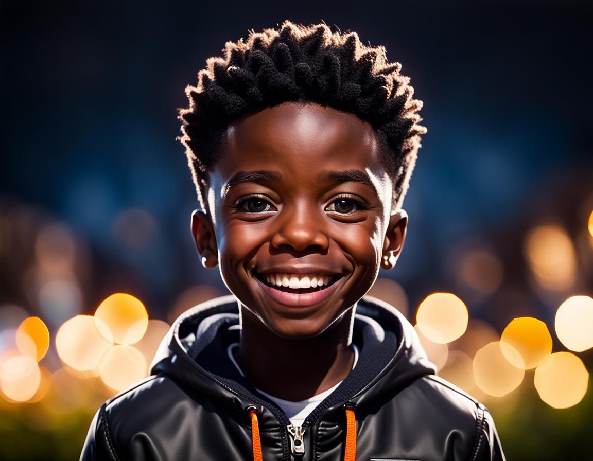 Joyful Black Boy Portrait with Bokeh