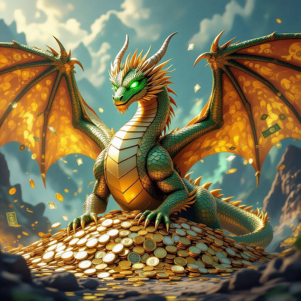 Golden Dragon of Wealth: Epic Fantasy Art