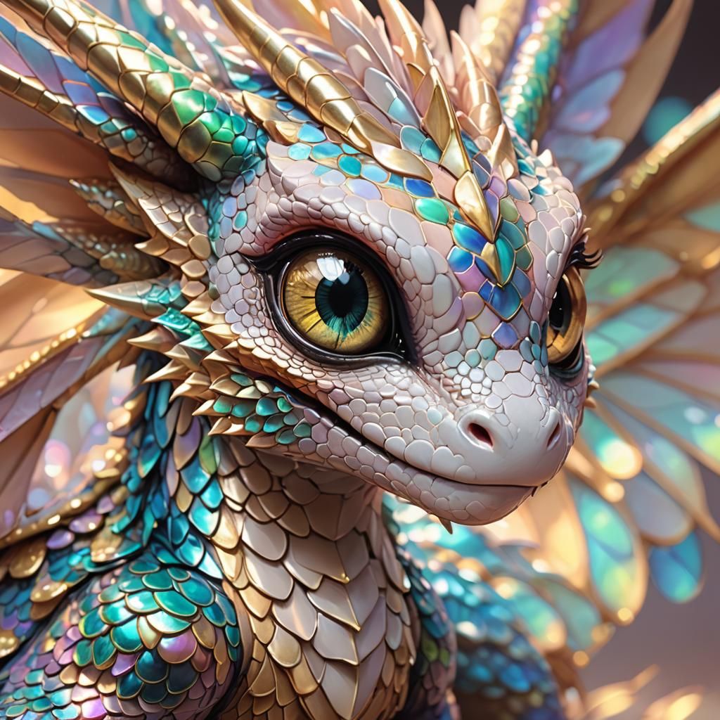 Cute Anime Dragon in 3D, Iridescent Scales