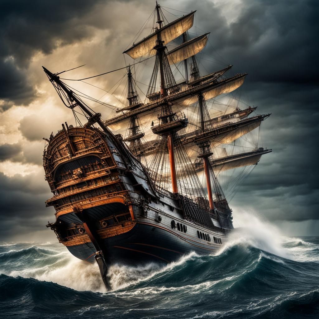 17th Century Ship in Horrific Sea Storm