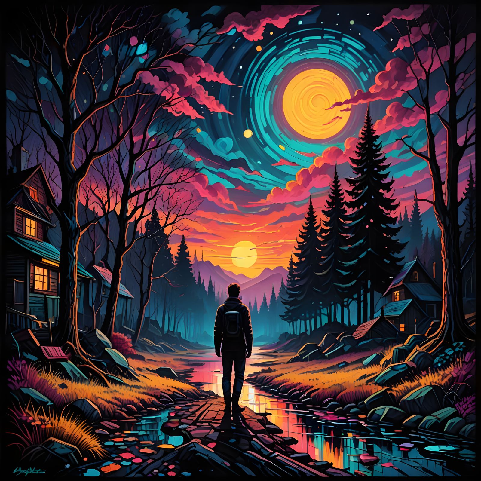 1980s Guilt in Neon Impasto