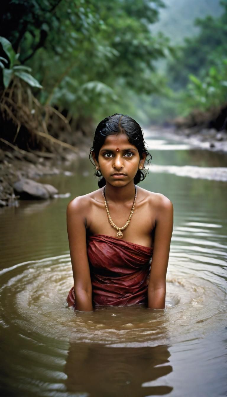 Indian Girl Bathing: Realistic Candid Photography