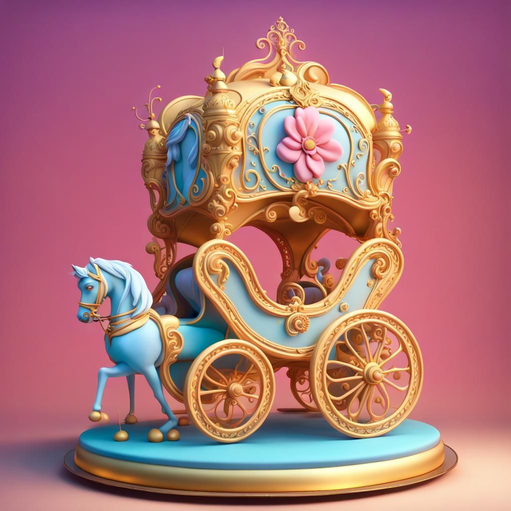 Cinderella's Carriage Cake: 3D Digital Art