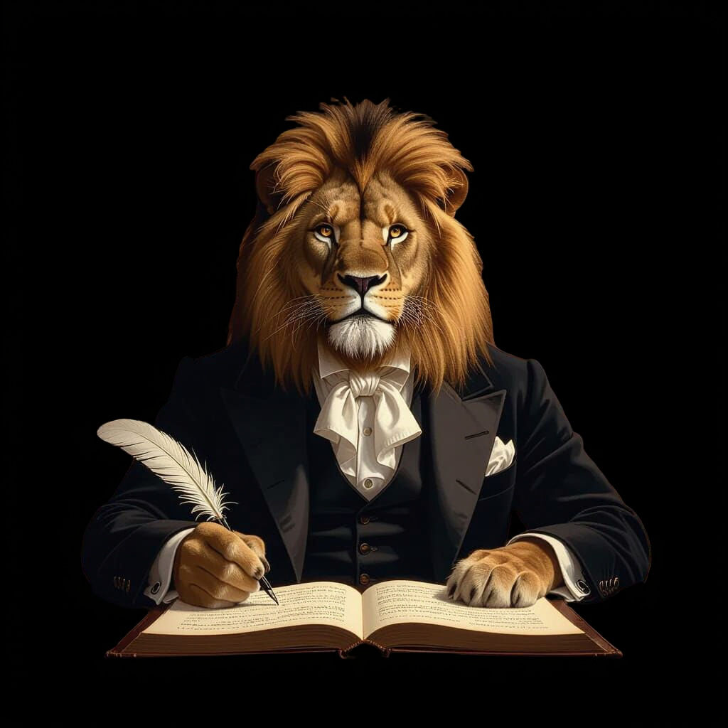 Victorian Lion Scholar in Grand Library