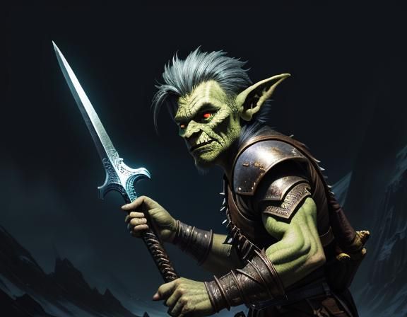 Goblin Warrior on Mystical Peak, Fantasy Art