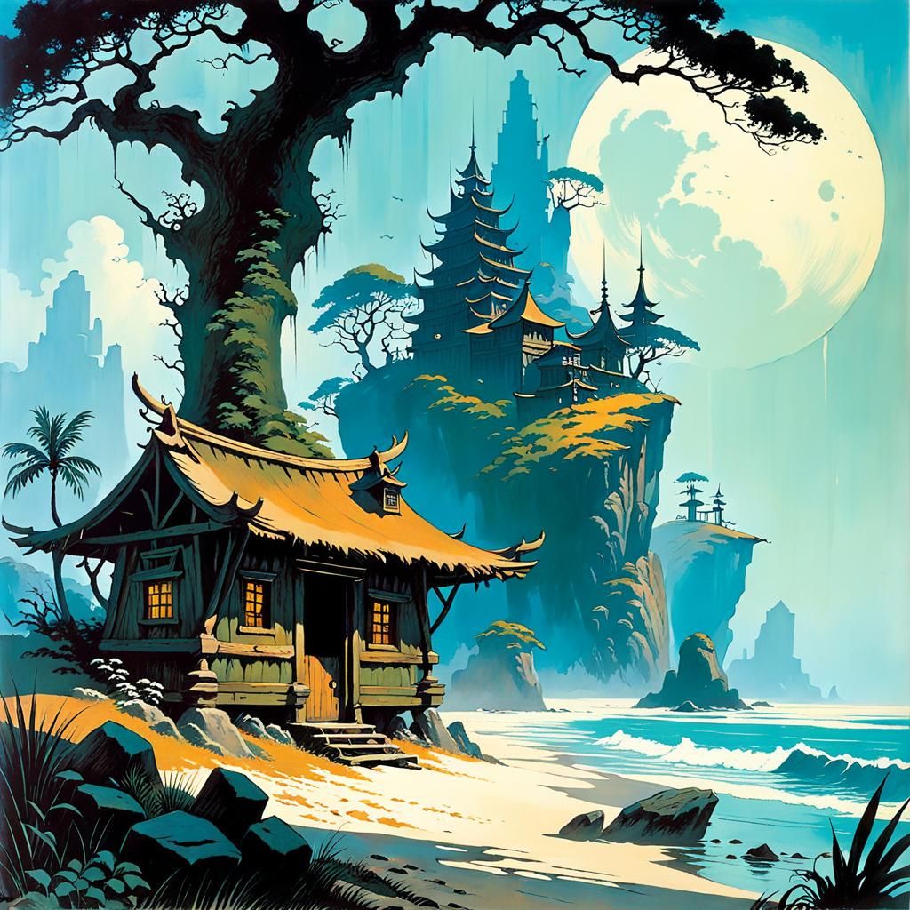 Bohemian Island Scene in a Fantasy Art Style