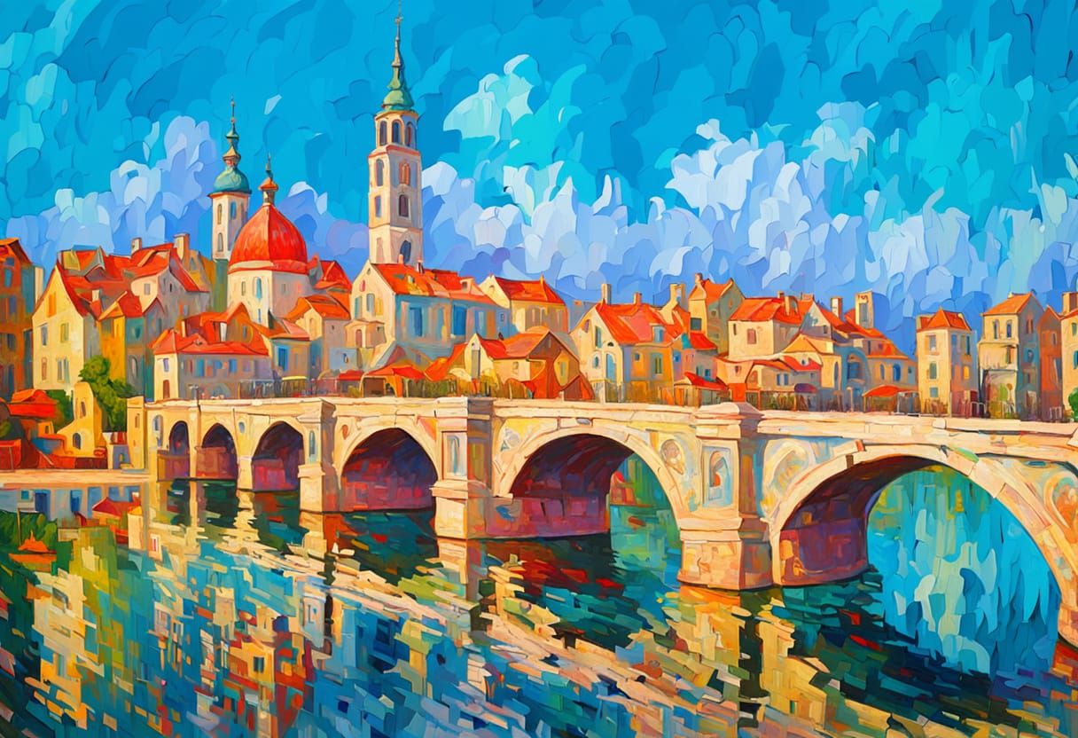 Dramatic Bridge in Expressionist Oil Painting Style