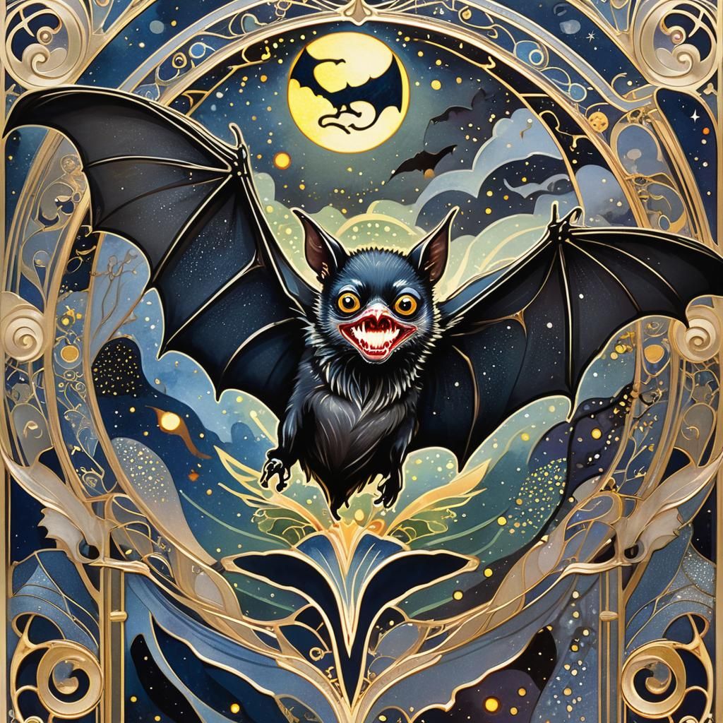 Vampire Bat Art Nouveau Illustration