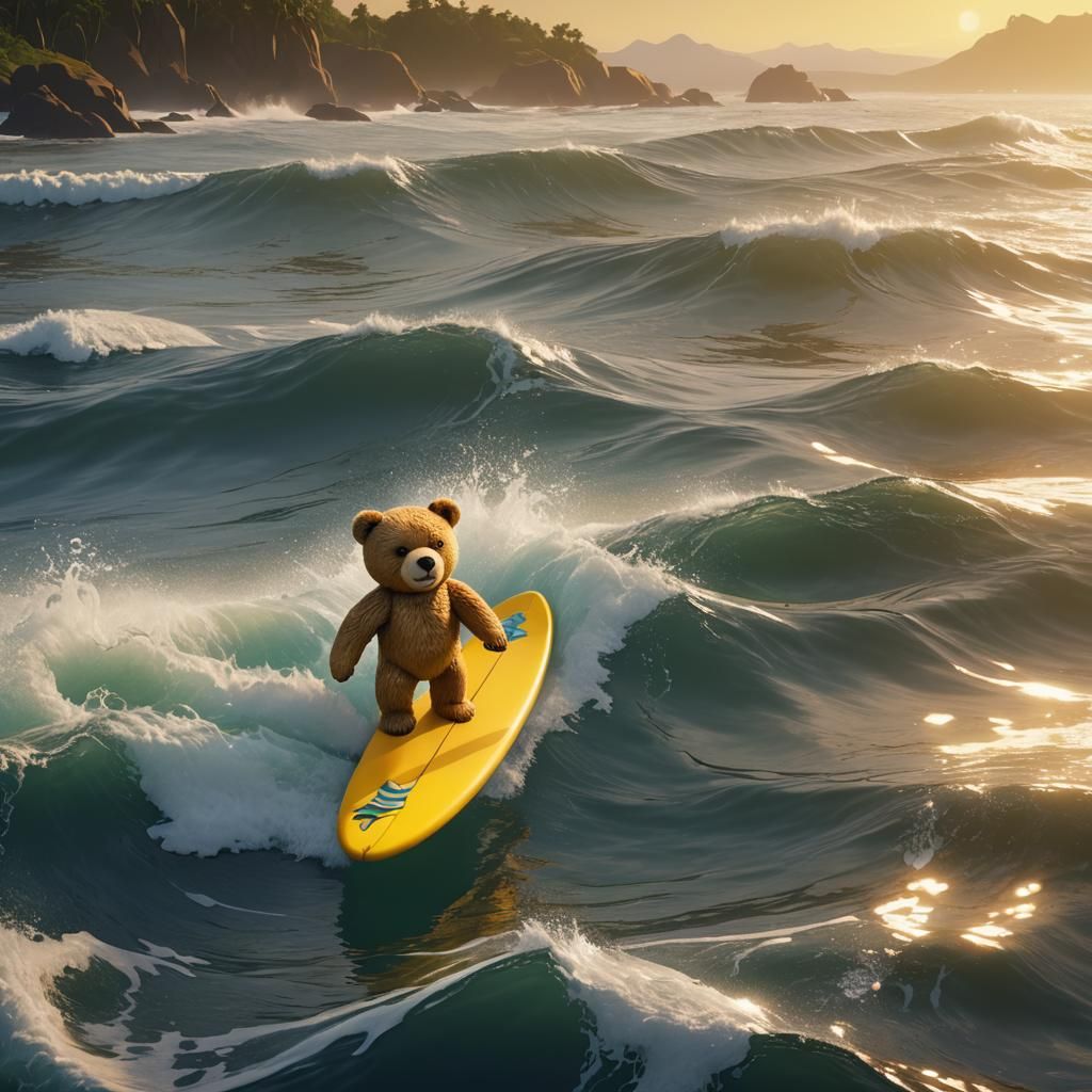 Teddy Bear Surfing: 3D Game Cinematic Graphics