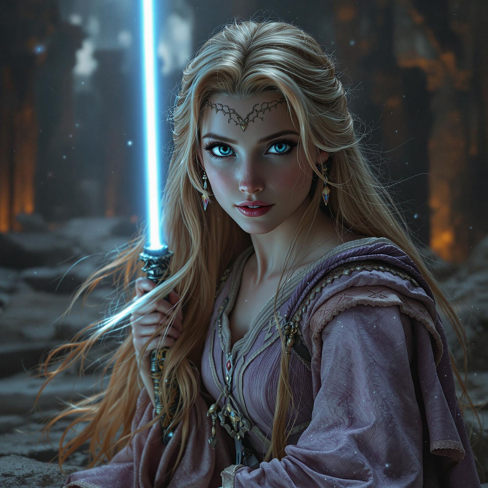 Epic Digital Painting of Rapunzel as a Jedi Knight