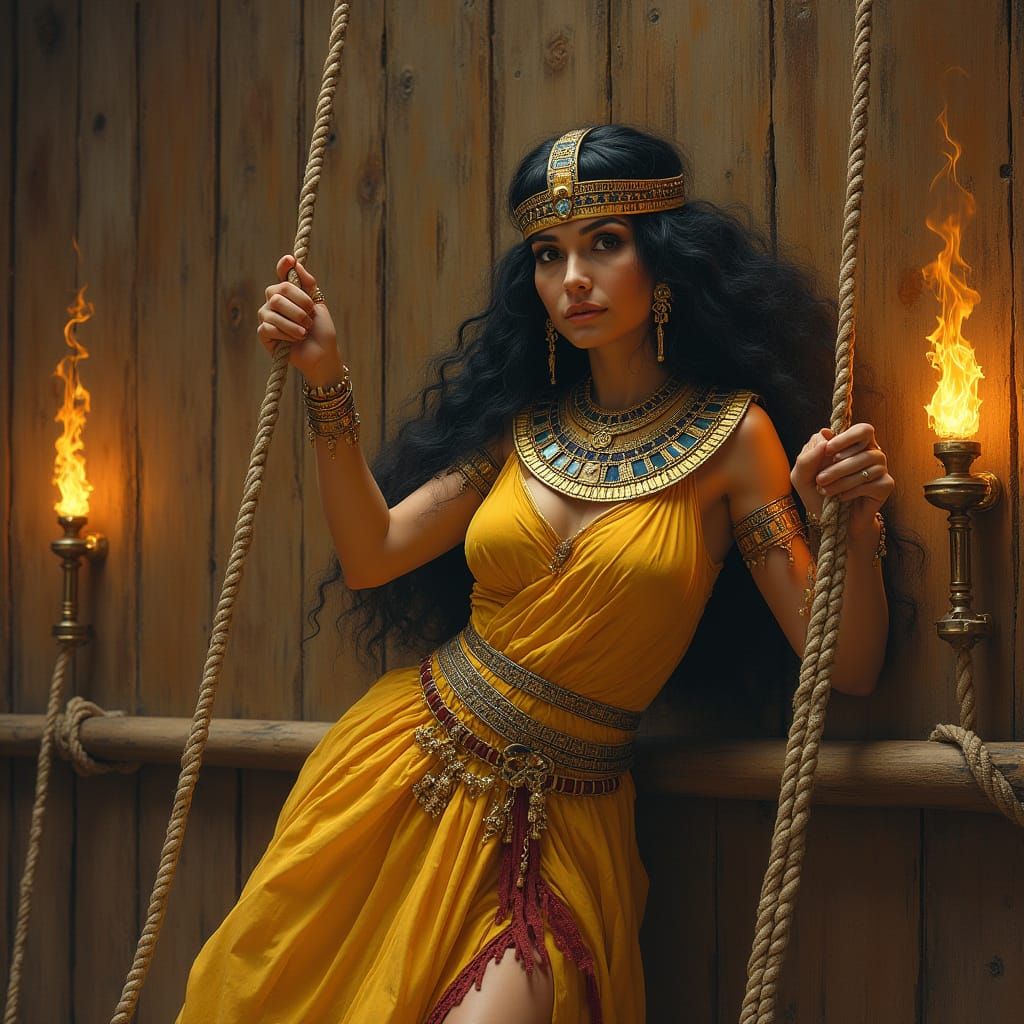 Egyptian Queen on Ancient Ship Deck