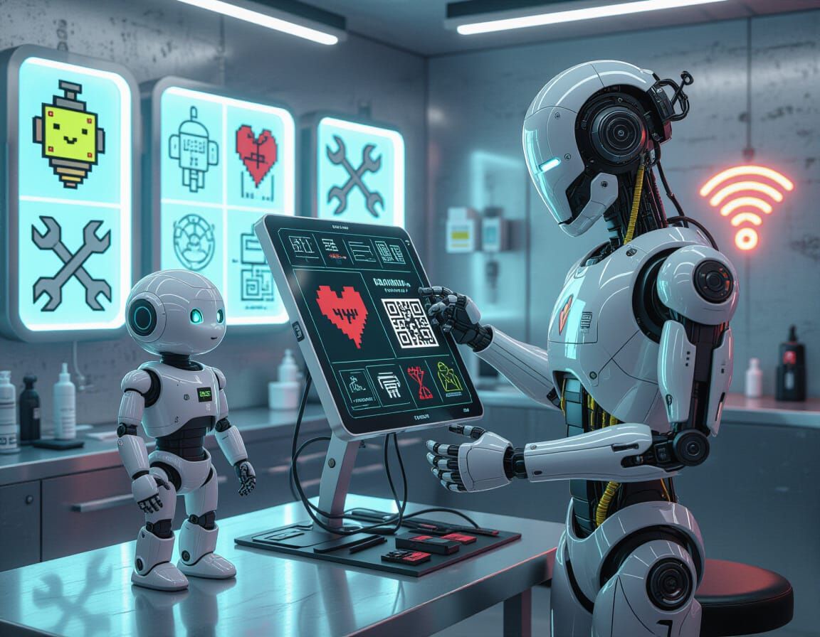 Robot Tattoo Parlor with Cyberpunk Flash Art