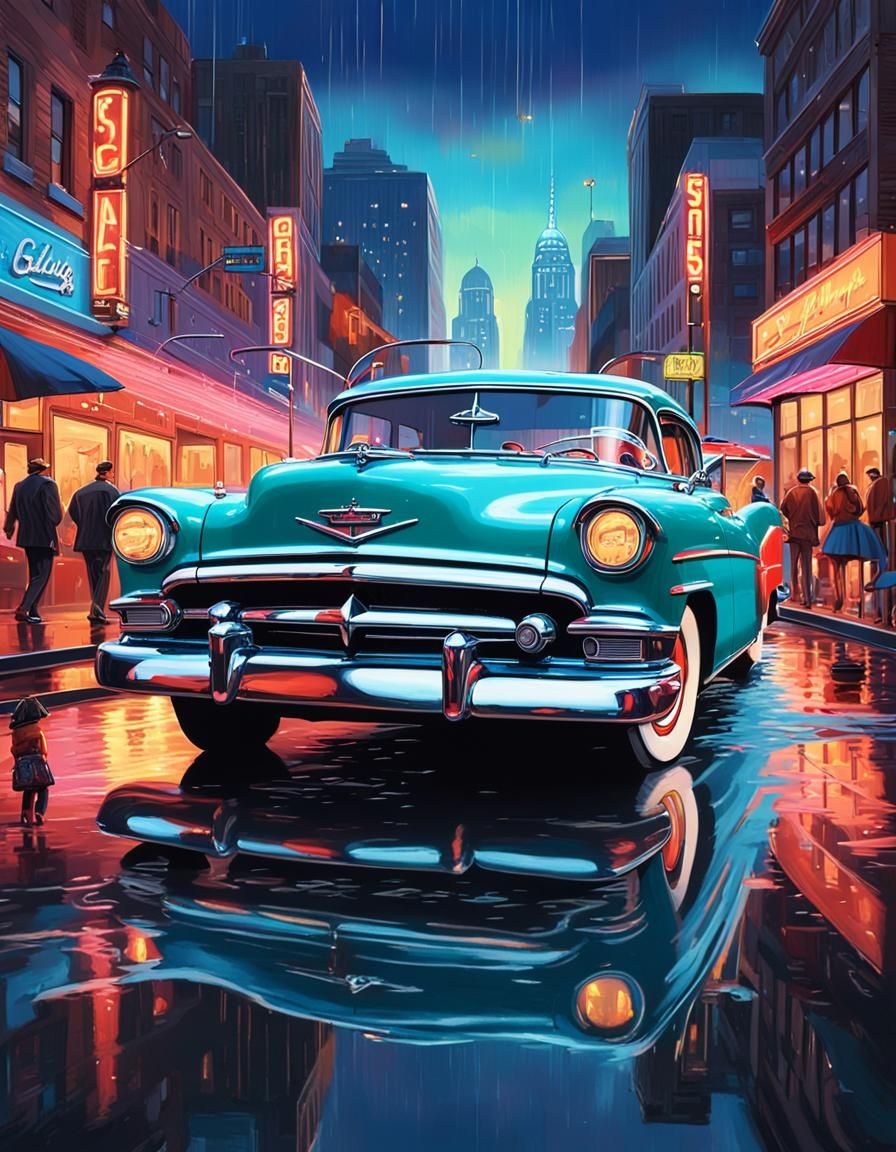 1950s American Street with Classic Cars