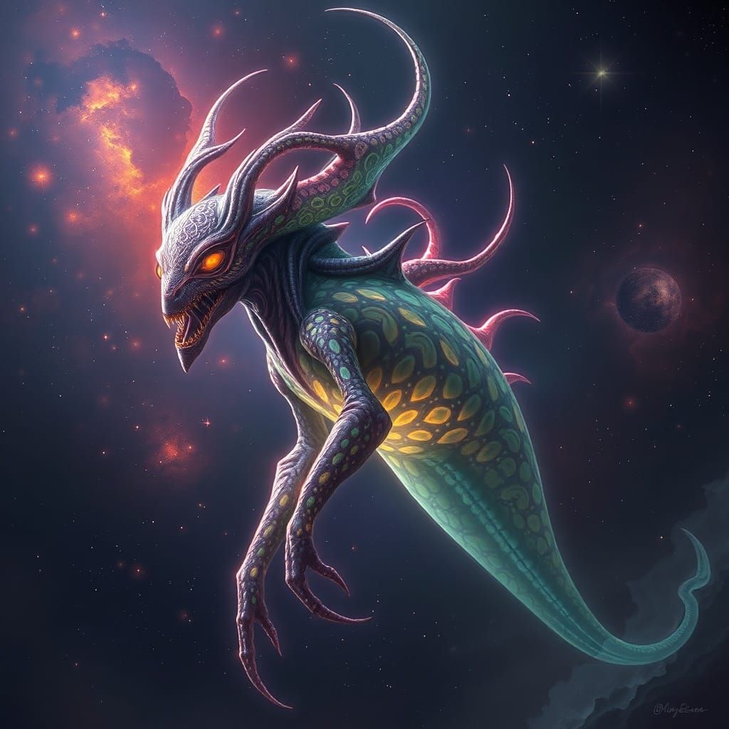 Kruvelix Creature in Cosmic Nebula Digital Painting