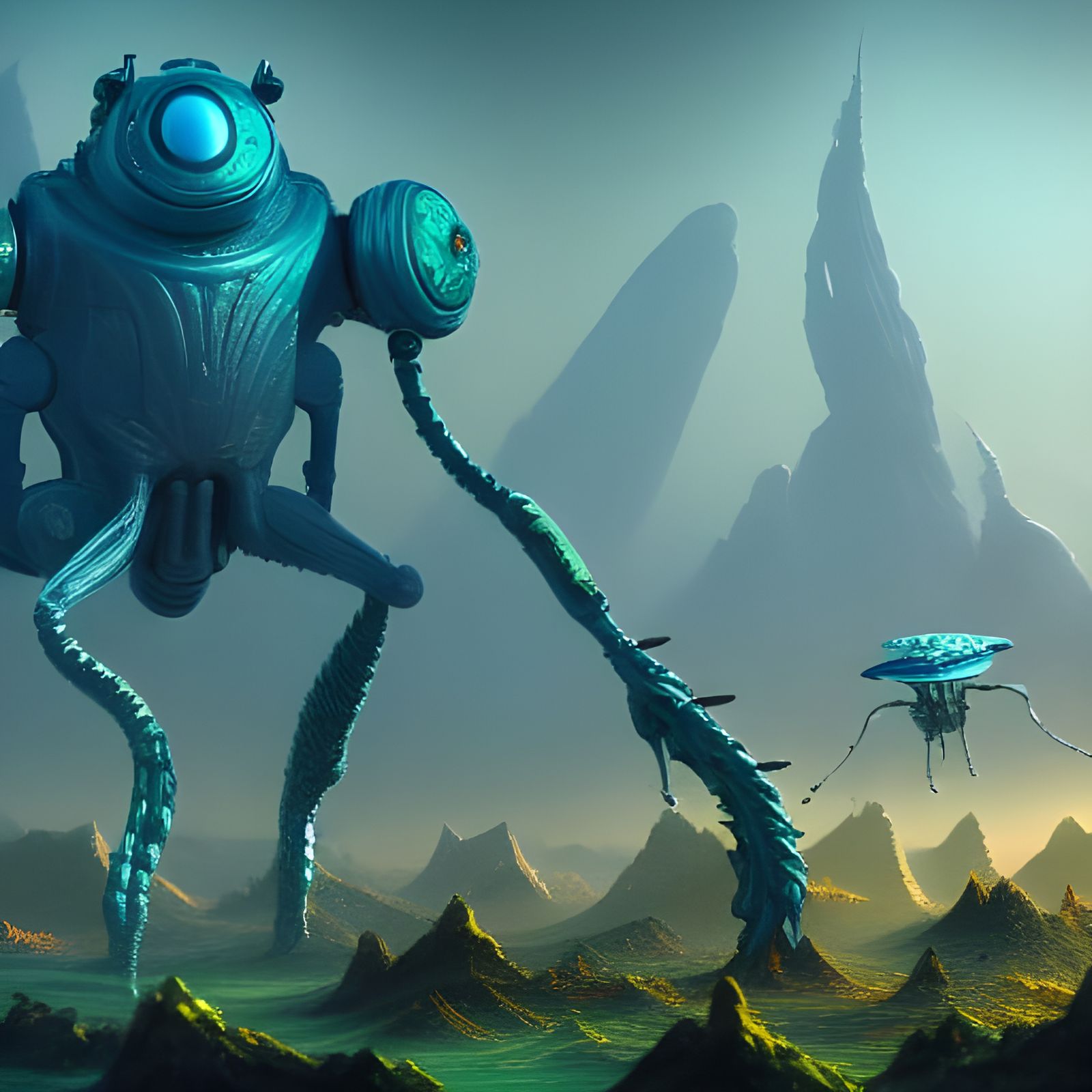 AI Nanobots in Fantastical Biopunk Landscape