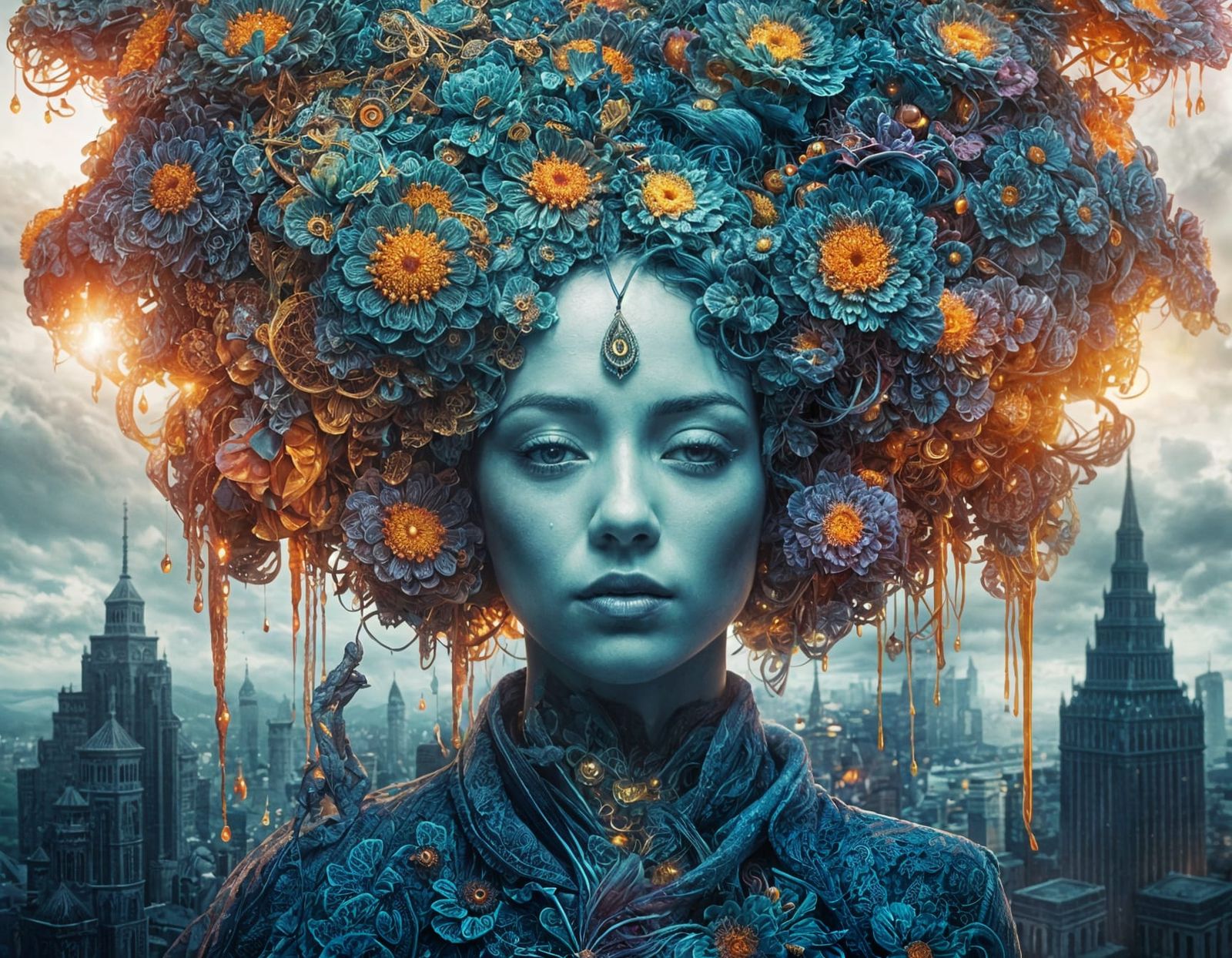 Fractal Goddess with Iridescent Hair