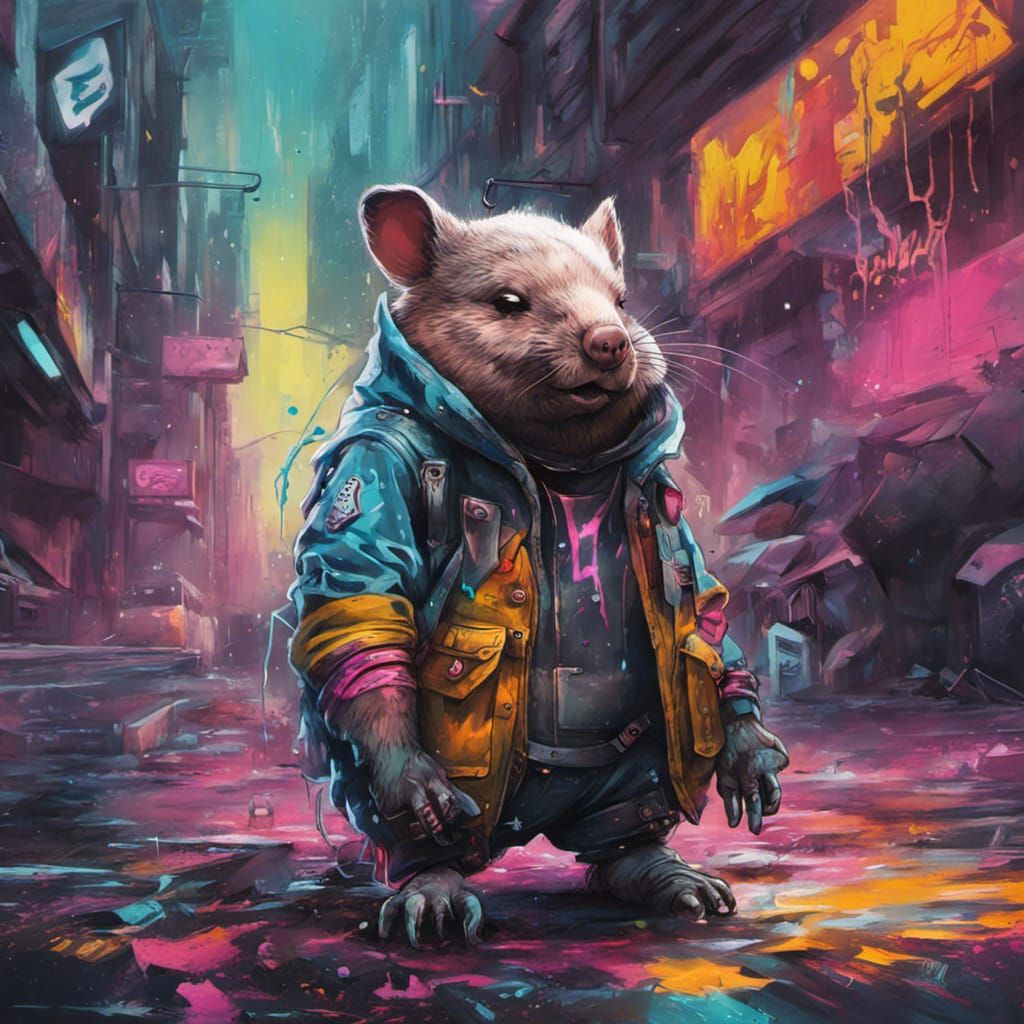Cyberpunk Wombat Graffiti Art