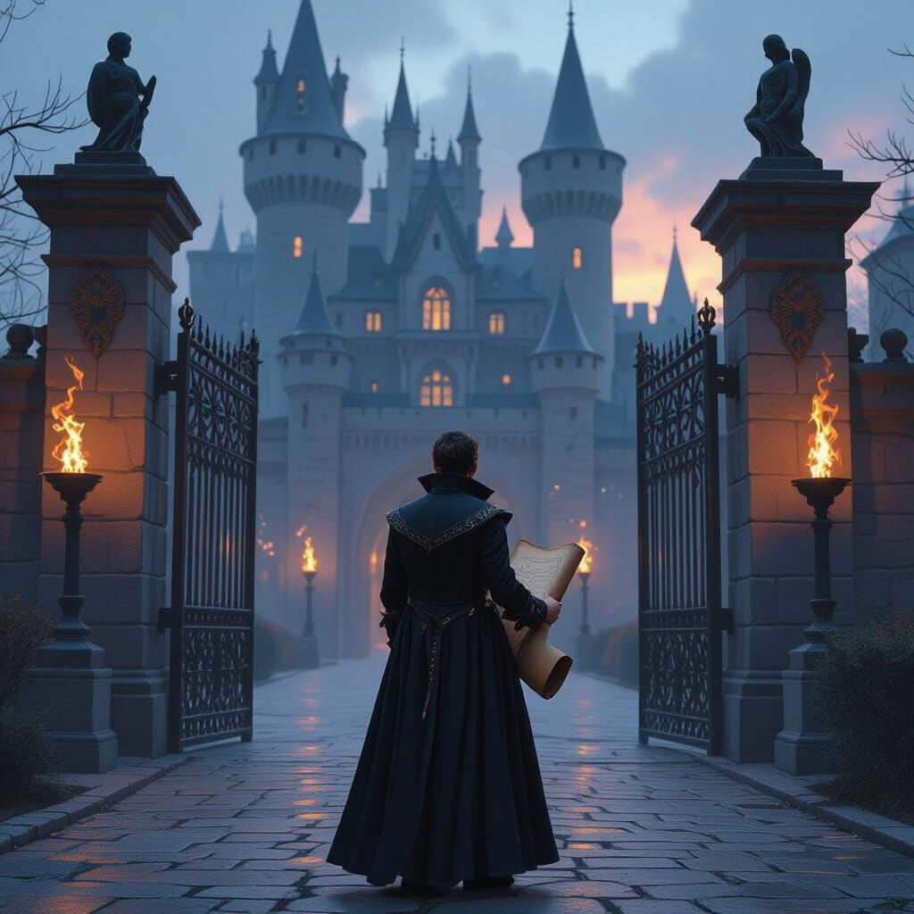 Twilight Castle Scroll: Mystical Realism Meets Futuristic No...