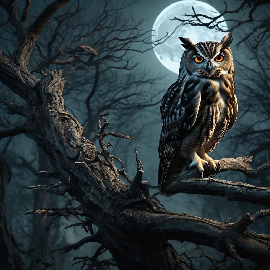 Mystical Owl in Dark Fantasy Digital Painting