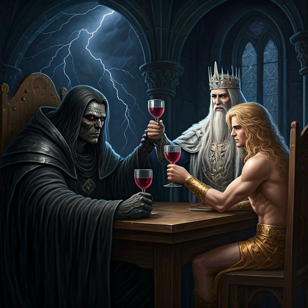 Dark Castle Confrontation in Fiery Lighting