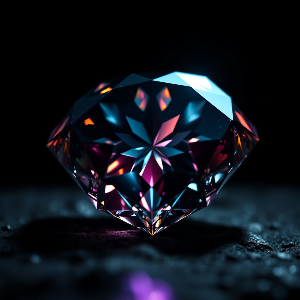 Hyperrealistic Black Diamond Shines in Vivid Light