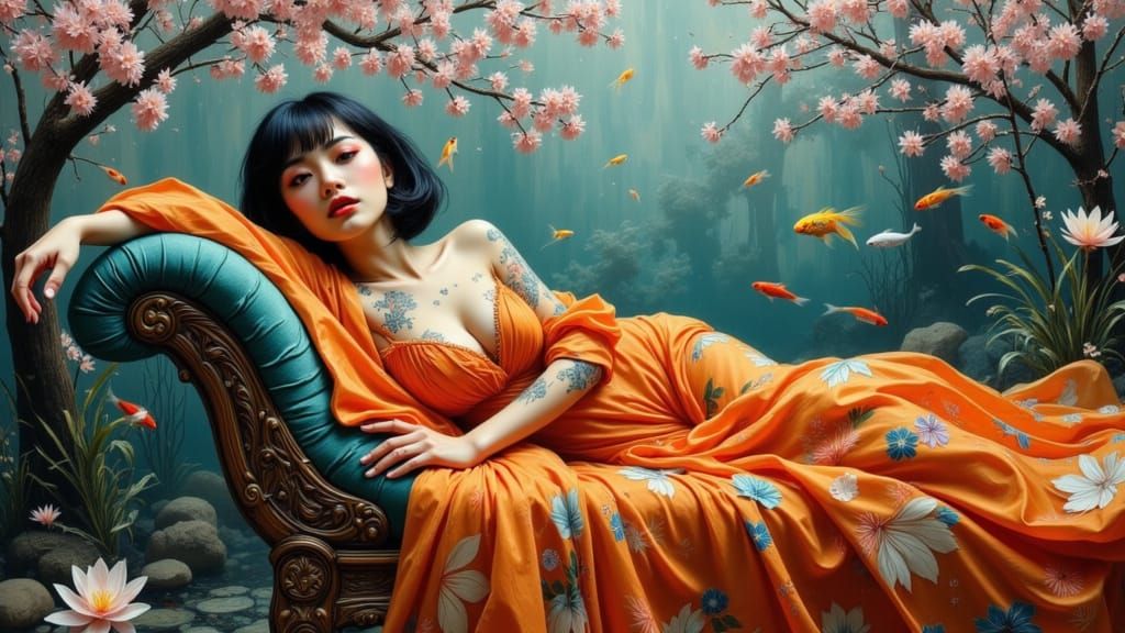 Underwater Dreamscape: Japanese Woman in Ethereal Boudoir