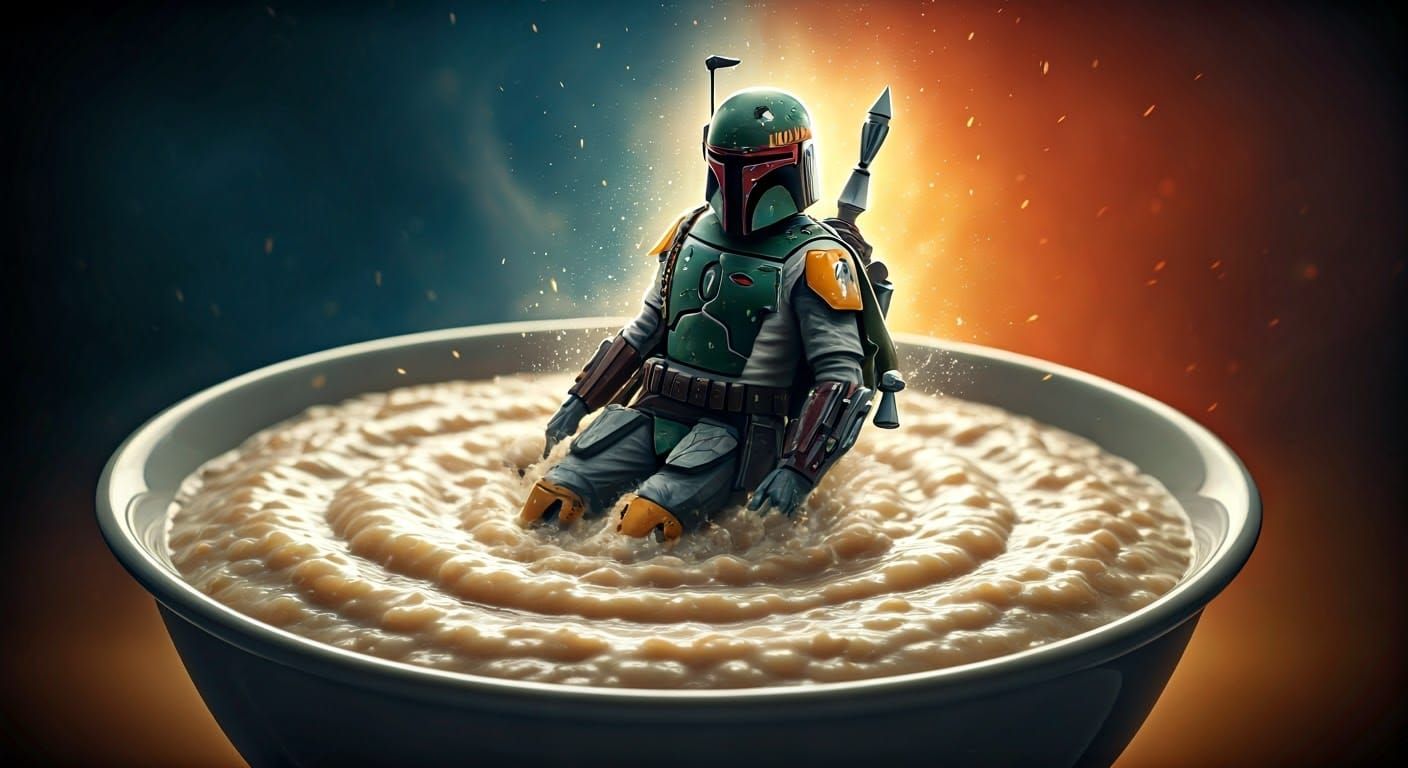 Boba Fett Sarlacc Pit Oatmeal Bowl: Hyperrealistic Splash Ar...