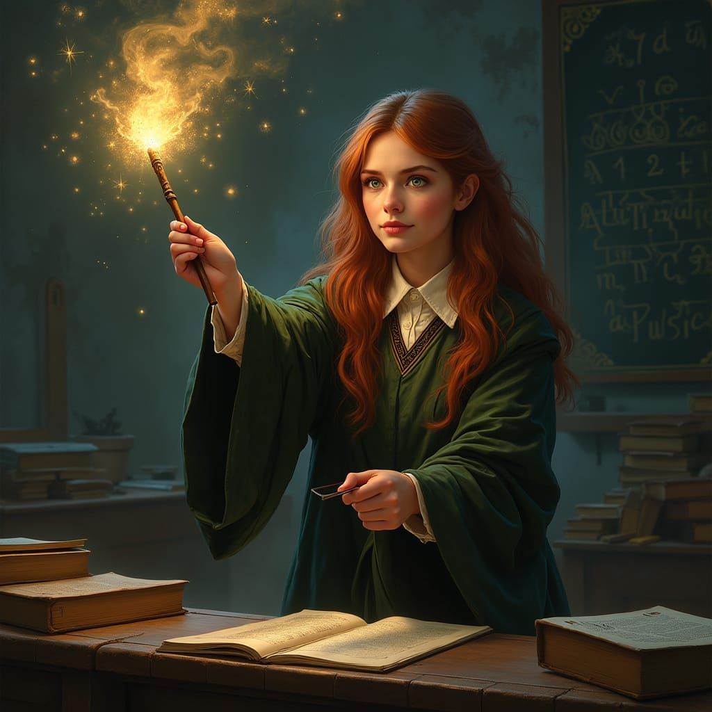 Hermione Granger Casts a Spell at Hogwarts