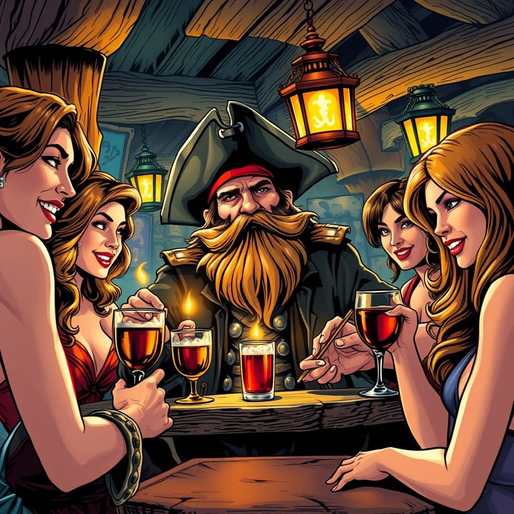 Merrymaking Pirate in a Colorful Tavern Scene