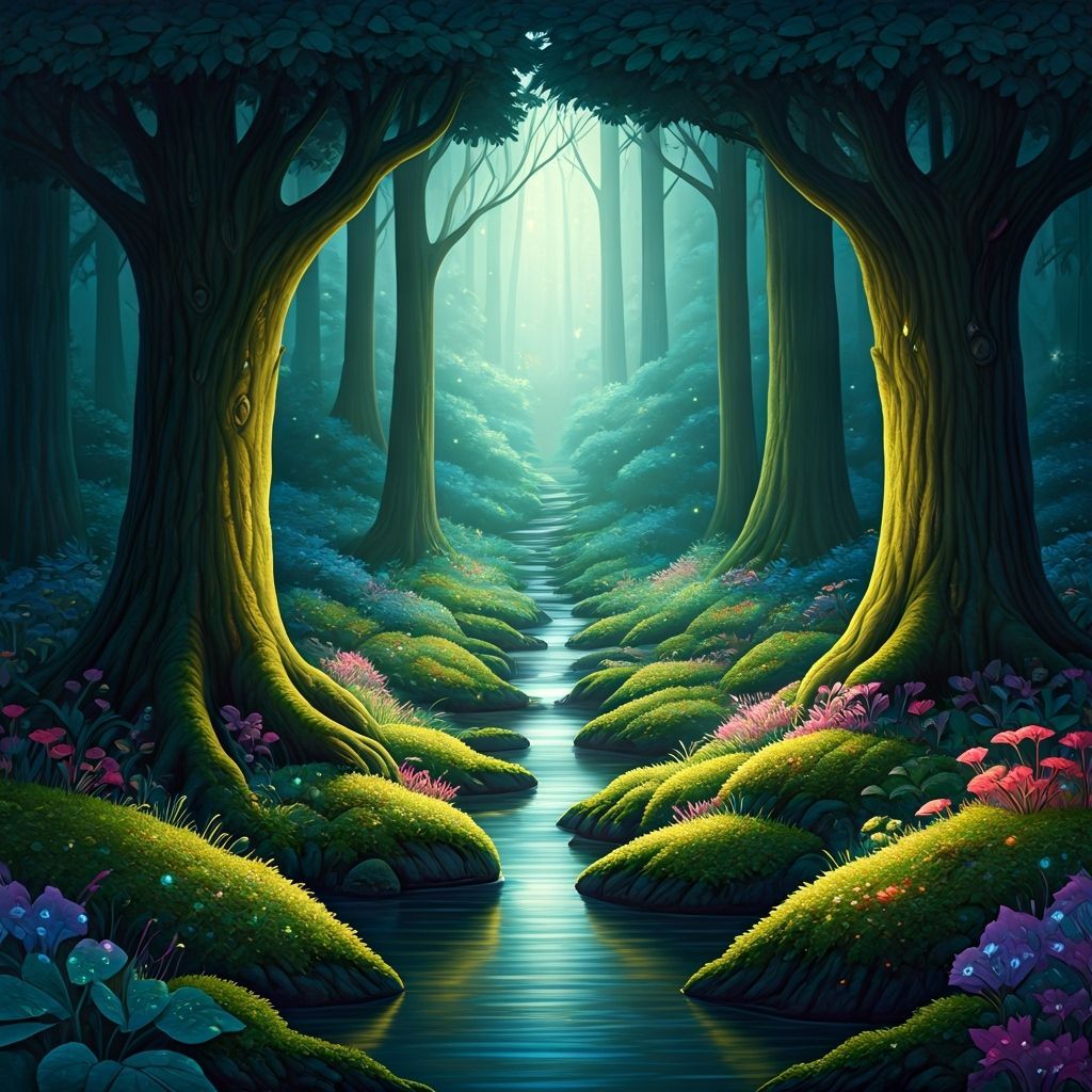 Enchanted Forest Clearing with Luminescent Flora