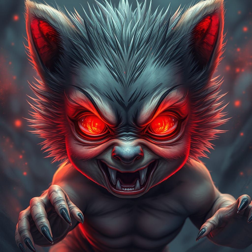 Baby Werewolf's First Transformation: 3D Anime Surrealism