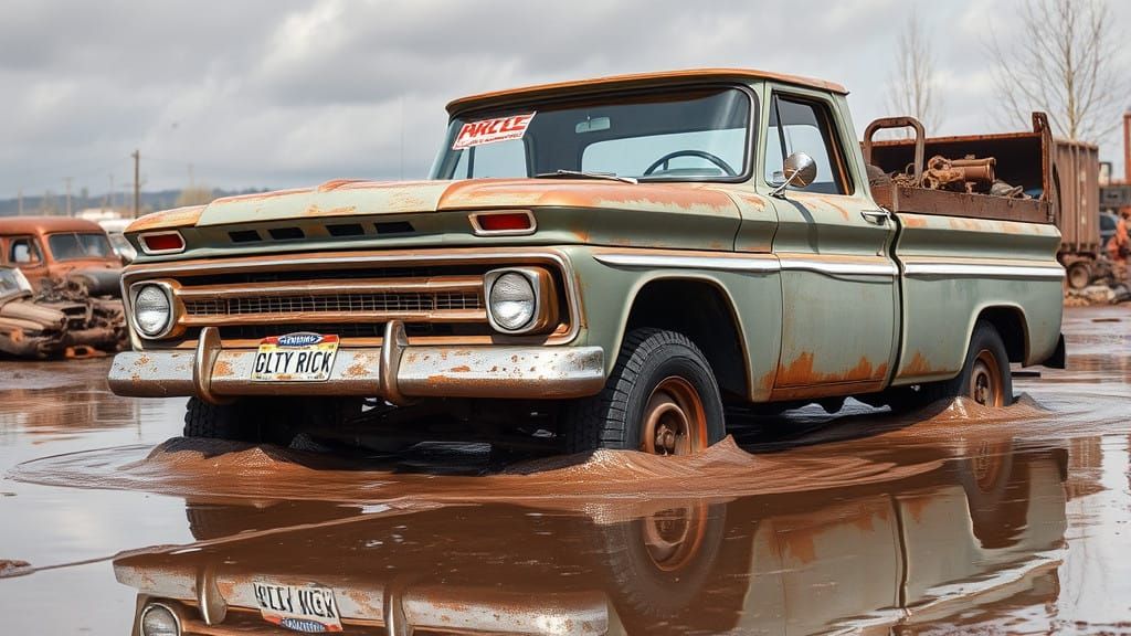 Vintage Chevy Pickup Truck in a Greasy Yard