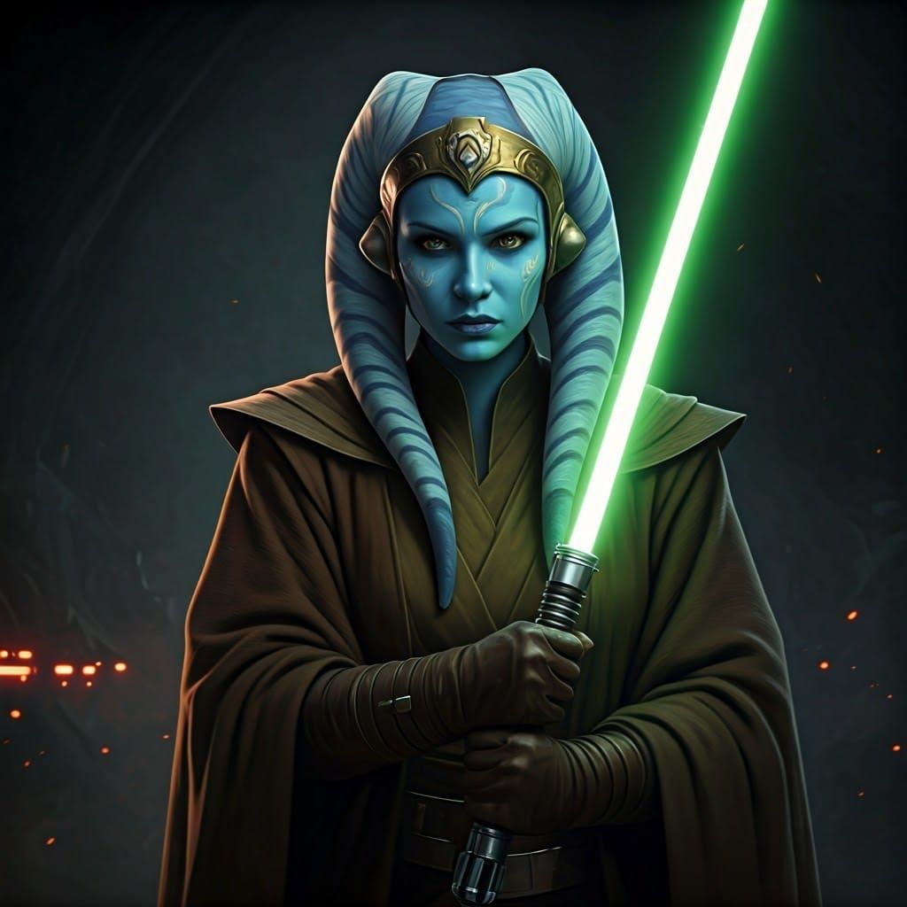 Twi'lek Jedi with Double Lightsaber in Cinematic Style