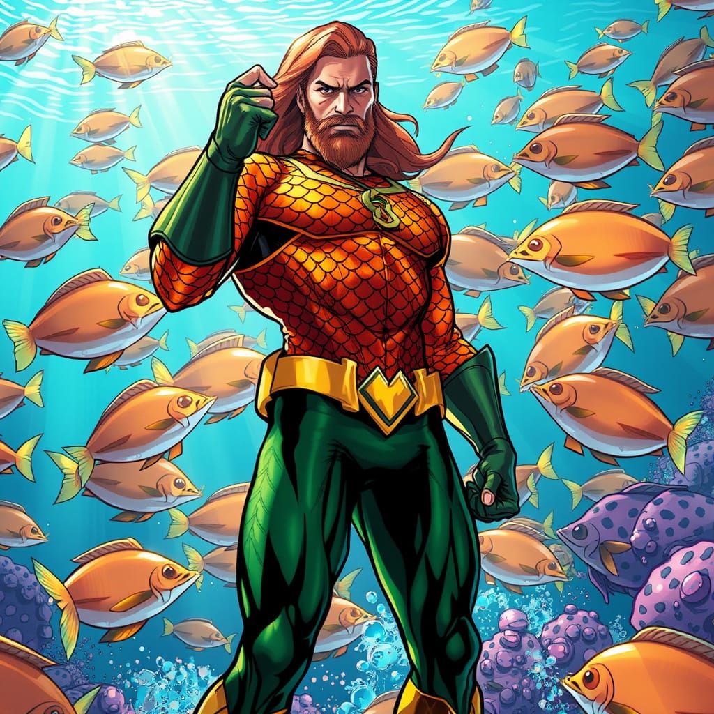 Aquaman in Vibrant Oceanic Comic Book Art