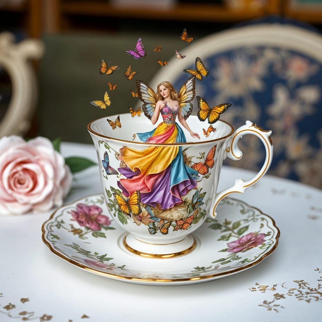 Fantasy Scene in Ornate Teacup