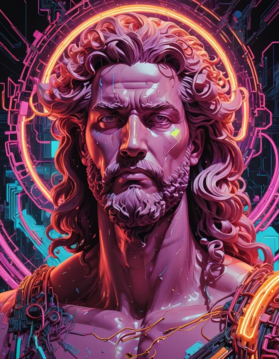 Hercules Glitch Art Bust in Vaporwave Style