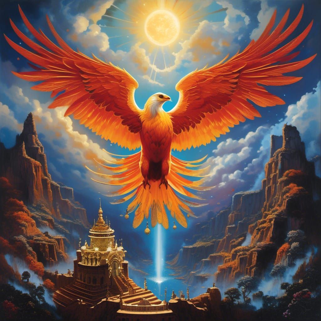 Colorful Phoenix Rising: Neo-Impressionist Gouache Painting