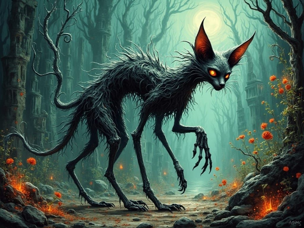 a beautiful zombiecore eldritch fantasycore cat <lora:SybilT...